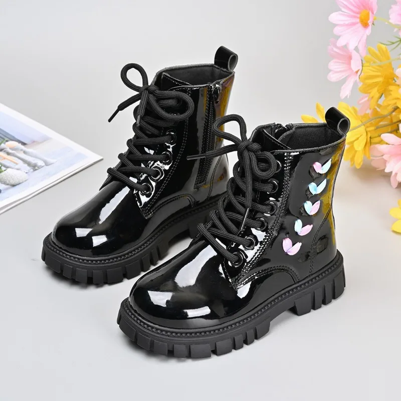 Bild 4: Kinder Kurze Stiefel Koreanischen Stil Vielseitige Kinder Leder Stiefel Mode Seite Zipper 2025, Herbst Neue Mädchen Prinzessin Stiefel Weiche