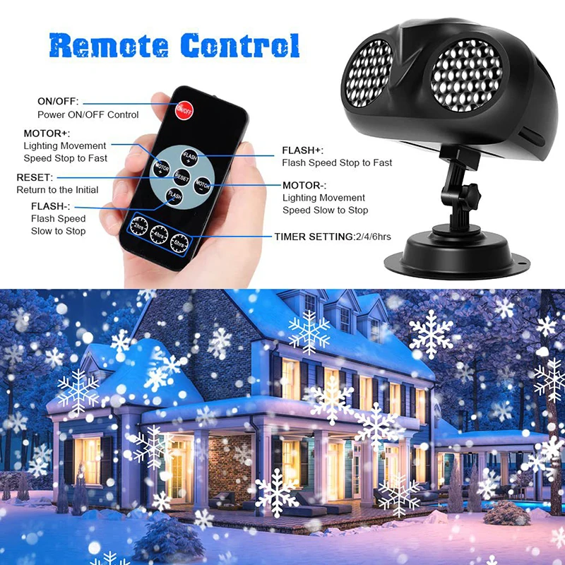 2025 Snowflake Christmas Projector Outdoor Lighting Remote Control Timer Function Waterproof Laser Light Projector Party Holiday