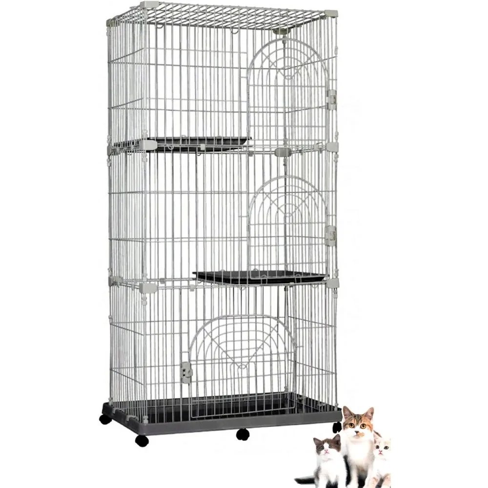 

Extra Large Deluxe & Durable 3-Tiers Indoor Outdoor Wire Pet Cat Kitten Kitty Cage Condo Crate Kennels Playpen Shelves Enclosure