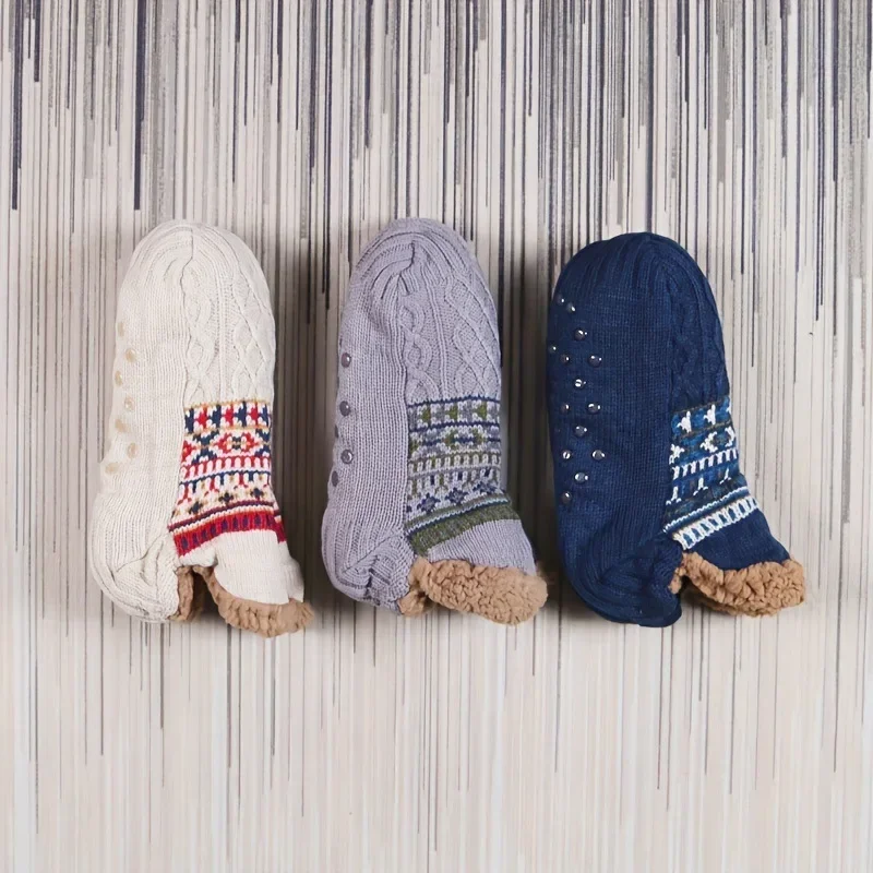 Fall Knitted Slippers Socks Winter Thicken Home Socks Warm Women Men Socks Snow Socks Sleep Carpet Socks Non-slip Yoga Socks NEW