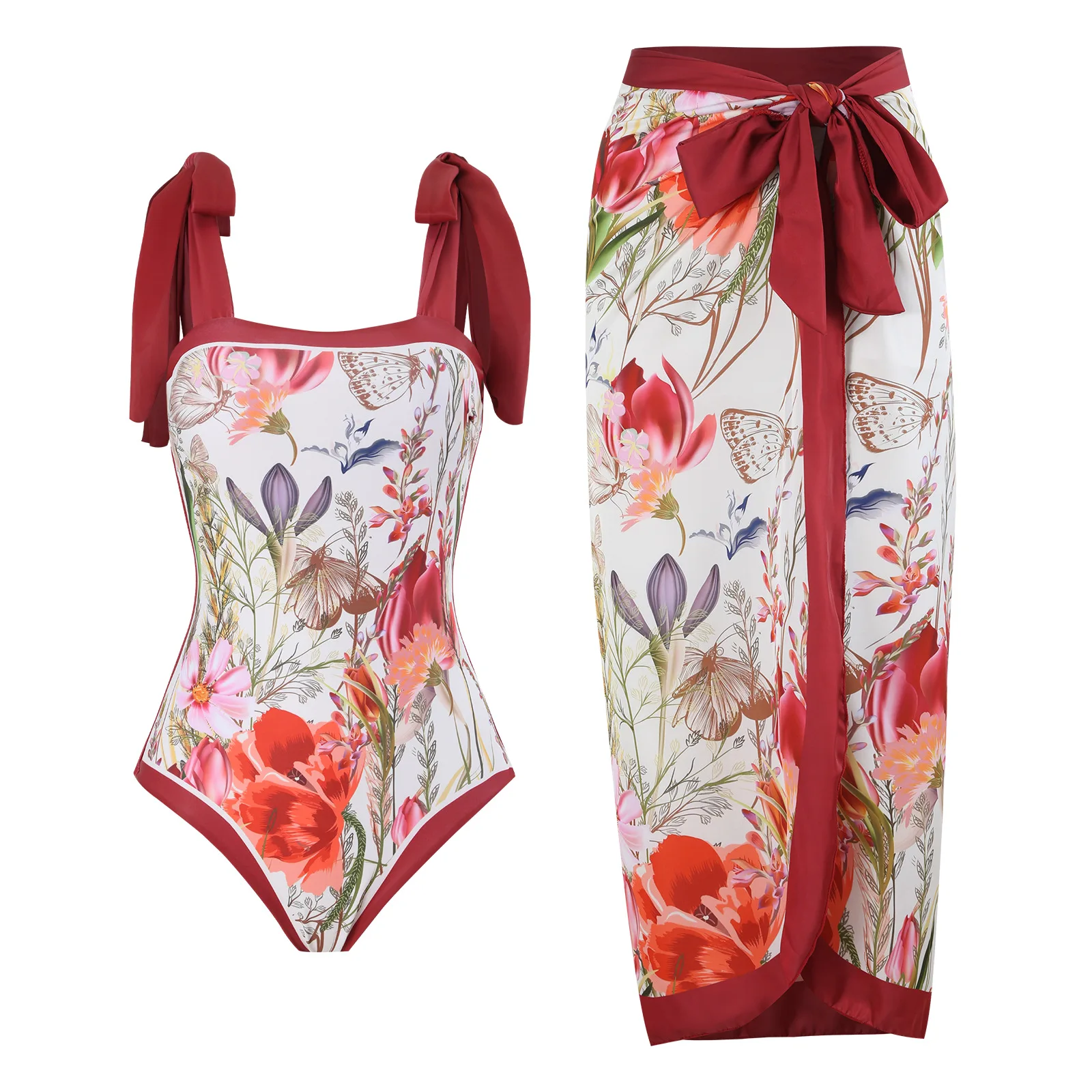 

New 2-Piece Women Bikini Set Push Up Floral Printed Ruffle Bikinis Strappy Bandage Swimwear Brazilian Biquini Bathing Suit