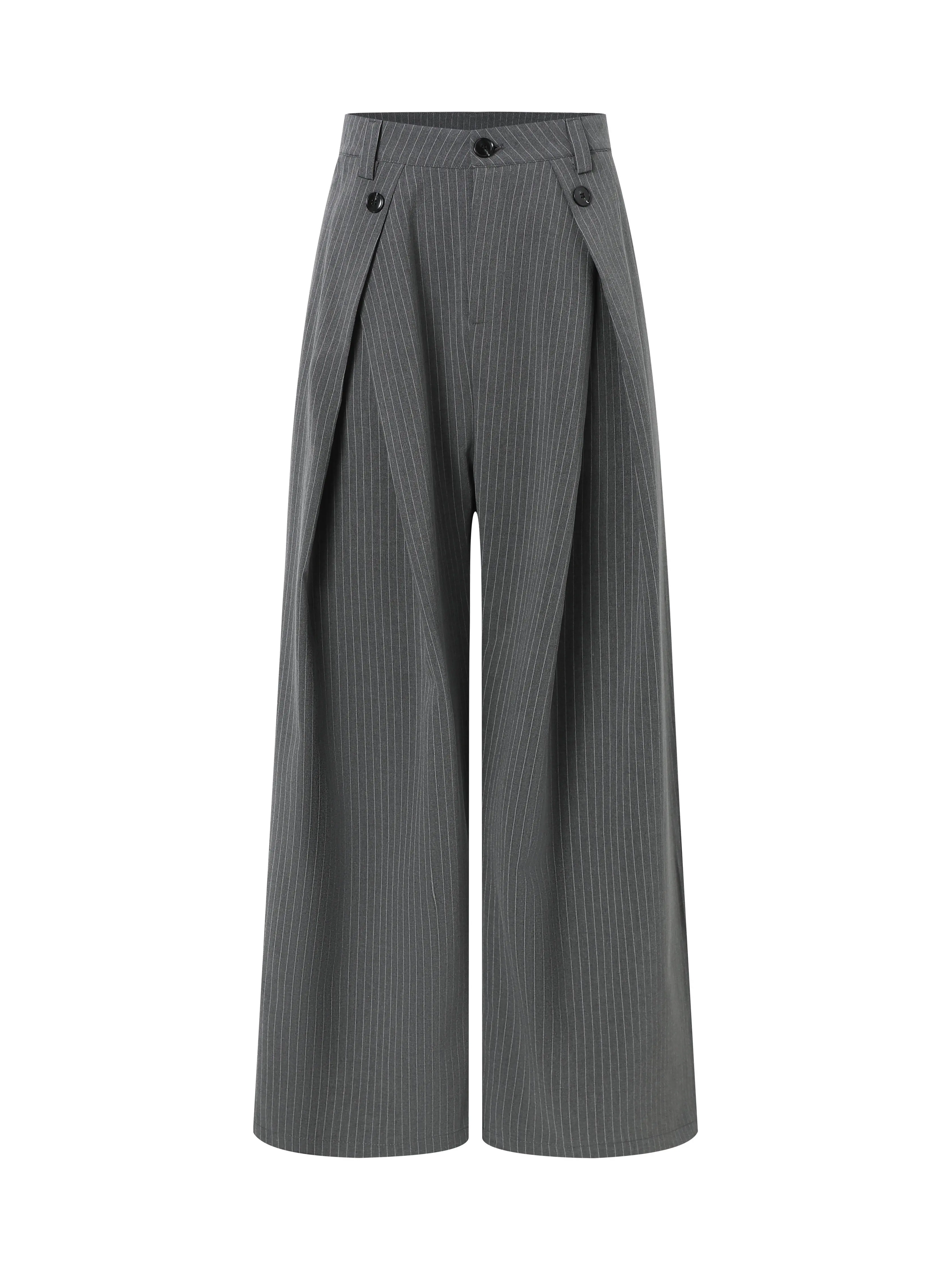 Gray Stripe Men's Casual Wide Leg Pants Loose Fit Straight Cut Trousers Retro American Street Style Design Sensation