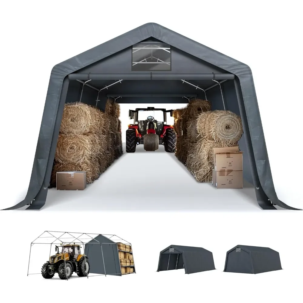 

Carport Storage Shed 13x22 Ft Portable, Heavy Duty Car Port Canopy Garage Shelter with Sidewalls and Roll Up Doors