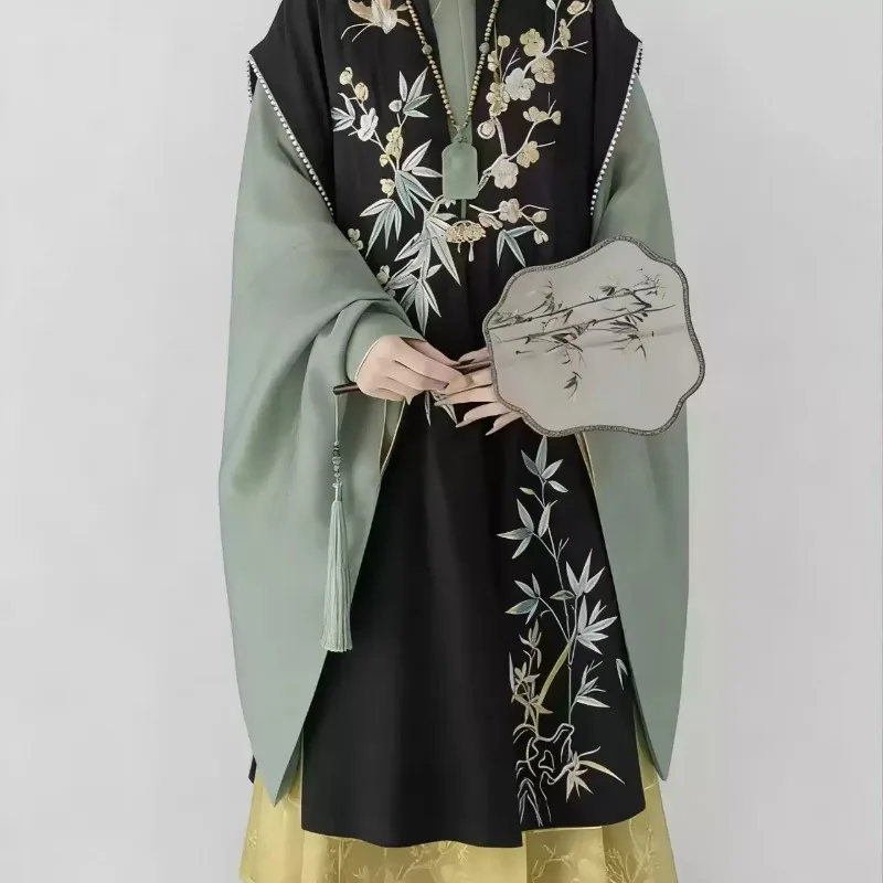 hanfu-taglia-grande-8xl-per-donne-115kg-abito-lungo-nero-ricamato-in-stile-vintage-della-dinastia-ming-con-gonna-a-faccia-di-cavallo-gialla