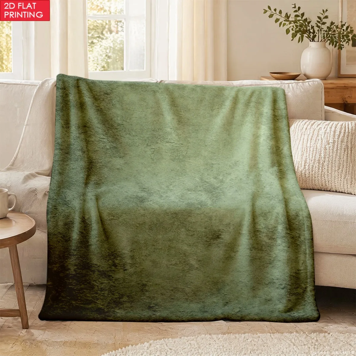 1pc Distressed Olive Green Texture D Pattern Lightweight Flannel Hug Blanket - Plush and Ultra Soft Ideal for Travel and Car Gre