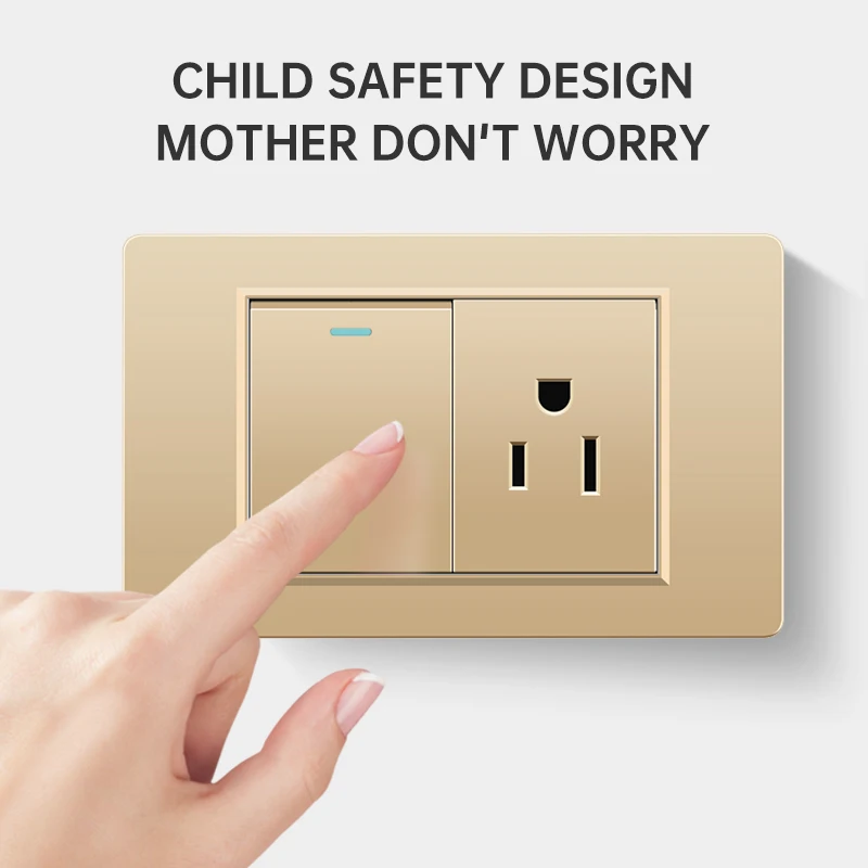 ELEGAN Gold Flame retardant PC panel Thailand Standard Type C America Outlet Plug 118*72mm Wall Socket Light Switch Fast Charge