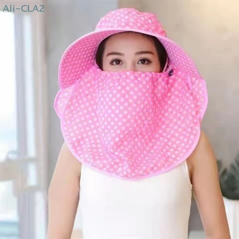 Sunscreen Hat Anti-uv Windproof Outdoor Cycling Tea Picking Bucket Cap With Face Covering Mask