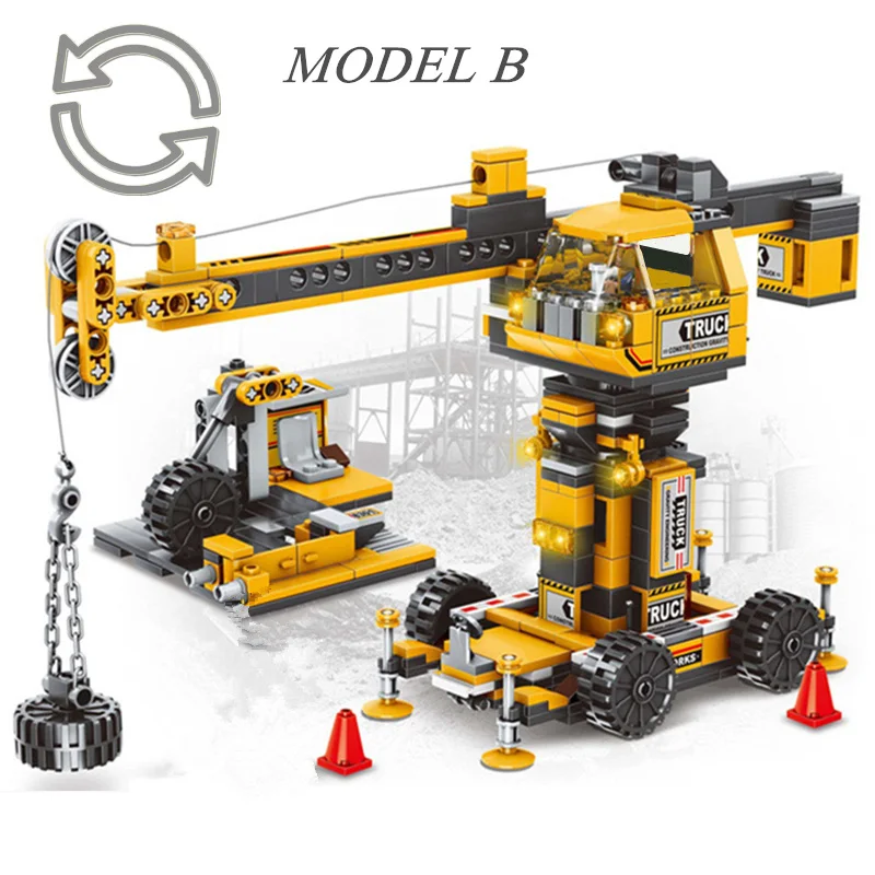 2IN1 CITY Engineering Heavy Truck Mechanical Tower Crane Construction Model Building Blocks Bricks Toys Birthday Gift Boys Set