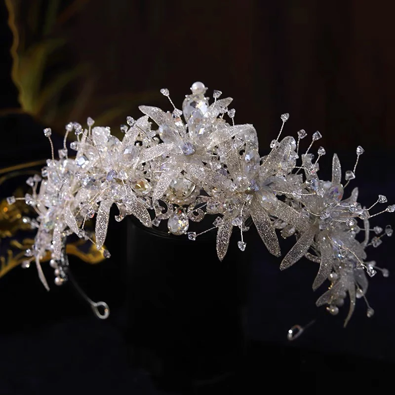 Fashion Luxury Bridal Crowns Set Women Tiaras Crystal Flower Diadem Kroea Bride Headband Wedding Hair Accessories Headdress Gift