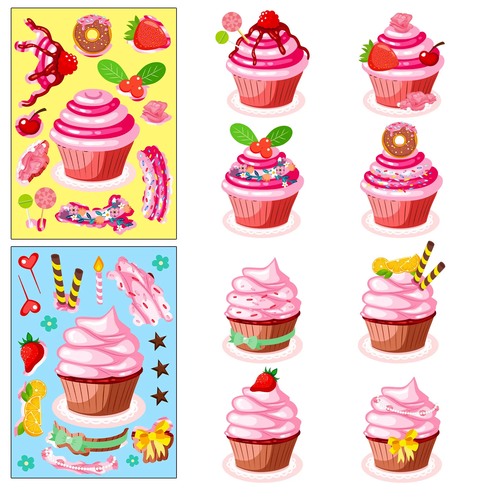 6pcs cake ice cream puzzle stickers, New dessert fun DIY cupcake stickers Children's toys