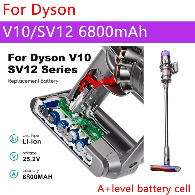 

For Dyson V10 replacement battery Compatible Models V10 Motorhead Absolute Fluffy Cyclone SV12 battery 6800mAh 100Wh