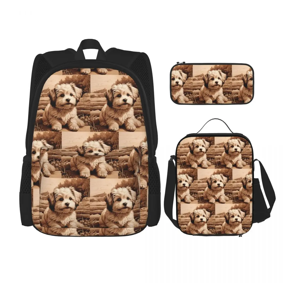 

Havanese The Joyful Spirit Of Wood Backpacks Children Bookbag School Bags Rucksack Lunch Bag Pen Bag Three-Piece Set