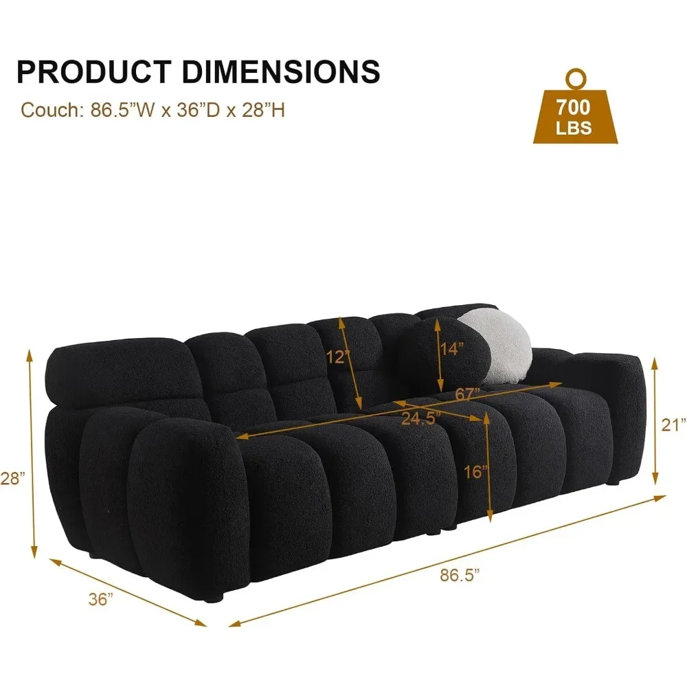 Present Tufted Cloud Sofa, Comfortable 3-seater bubble sofa, deep seat, 2 pillows, suitable for living room and office, 86.5