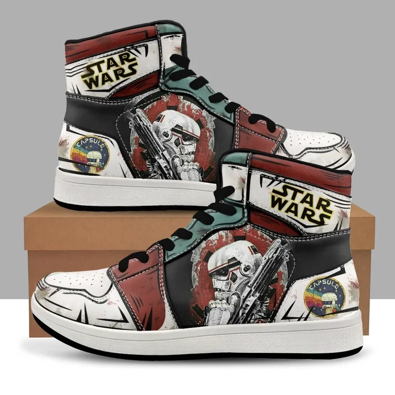 Buty męskie SW Mandalorian Stormtrooper z nadrukiem 3D, cosplay, anime, kreskówka, wysokie, do koszykówki, sportowe, codzienne, dla mężczyzn i chłopców.