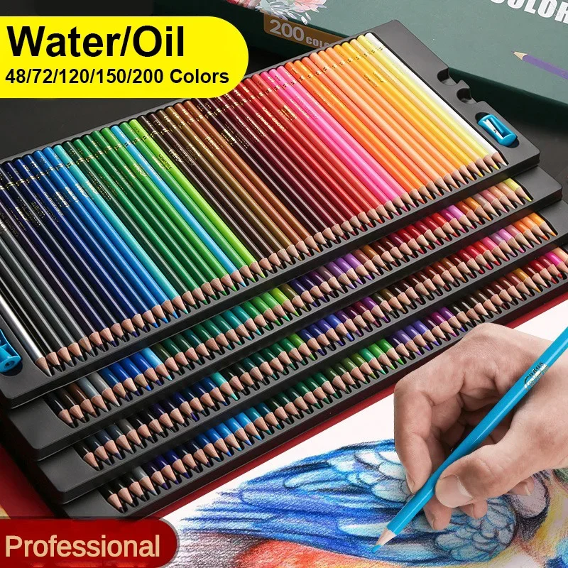 lapis colorido soluvel a oleo e agua conjunto para criancas lapis desenho profissional material de arte escolar 48 72 120 150 200 cores 01