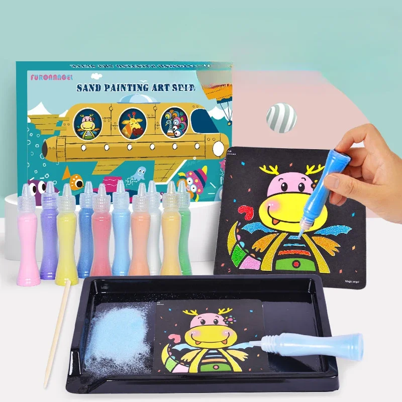 10 Colors of Colorful Sand Kids Handmade DIY Painting Toys English Sand Painting Set Handmade Painting with Sand Tray