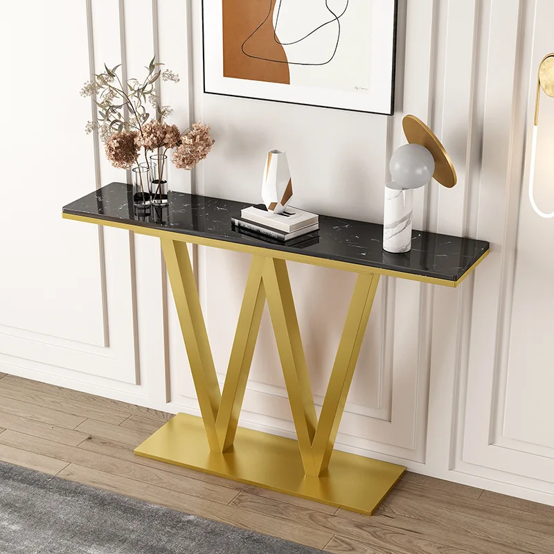 

New Chinese marble entrance table, strip case against the wall, light luxury wrought iron simple corridor