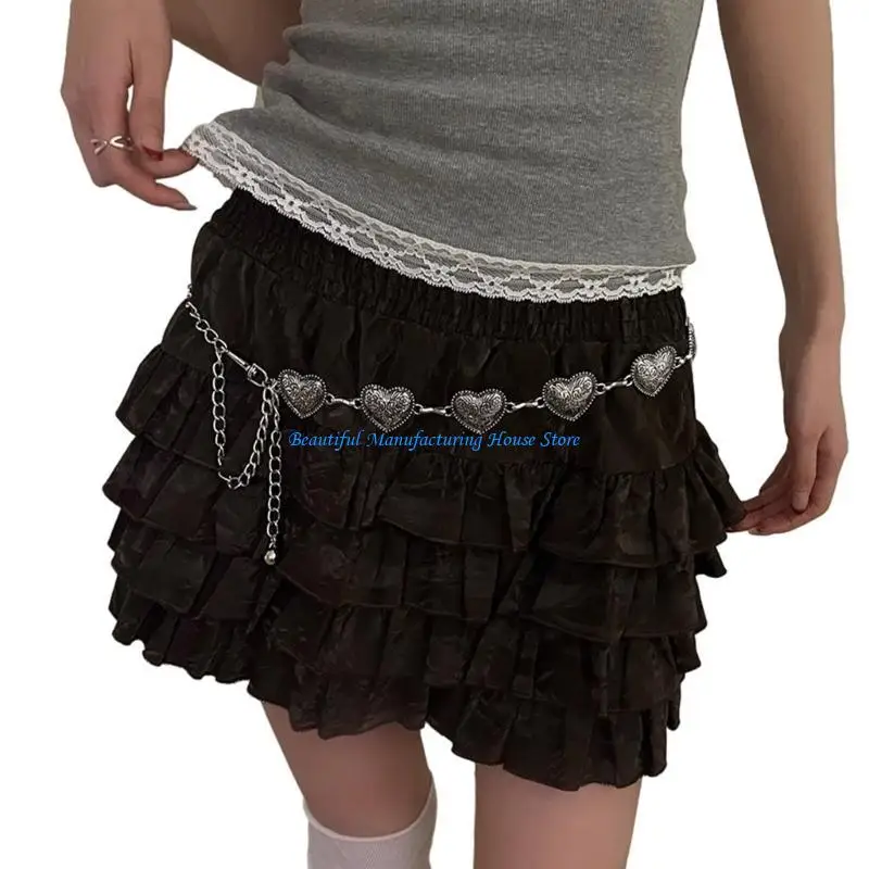 

E56A 2000s Heart Waist Belt for Female Girl Cool Decorative Waist Chain Body Jewelry