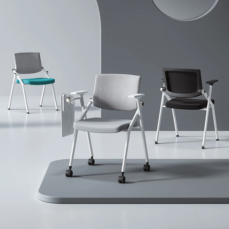

Staff meeting meeting chair office training foldable with writing desk board flap with roller pulley integrated stool