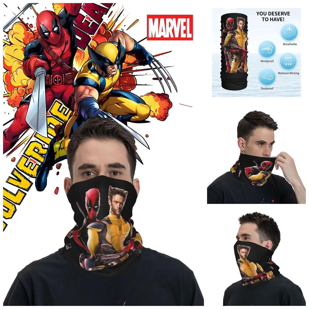 Popular Movies Motocross Bandana Neck Gaiter Printed Deadpool & Wolverine Face Mask Balaclava Hiking Unisex Adult Windproof