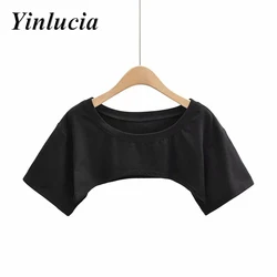 New Tops Women Blouses Solid Color Super Short Sexy Cotton Tee Loose T Shirt Street Vintage Wear Summer High Waisted Y2K