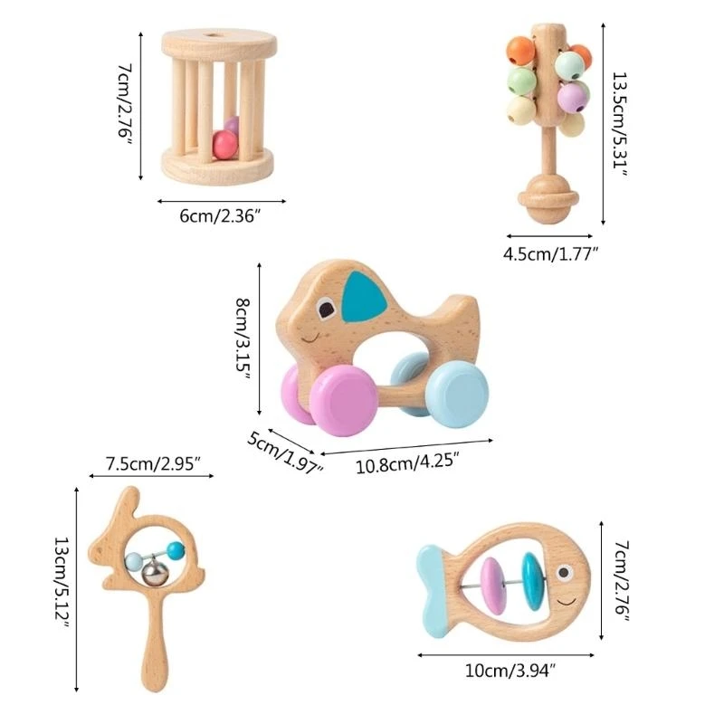 Baby Musical Bells Bright Color Design Wooden Rattle Cartoon Children Toy 15UB