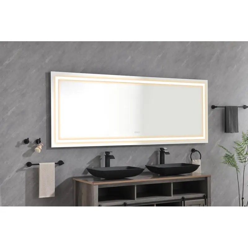 

72"x30" LED Bath Mirror with Front & Backlight, Wall-Mounted Vanity, Anti-Fog, Memory, 3 Color Modes, Dimmable