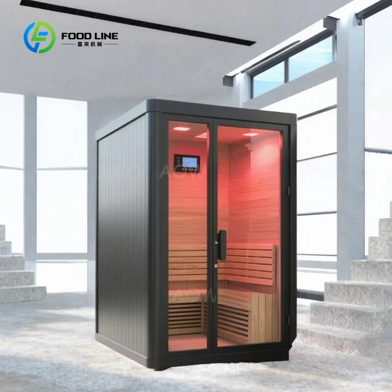 Customized Single Outdoor Black Traditional Steam Sauna Room with Luxurious Configuration for Detoxification and Health Benefits