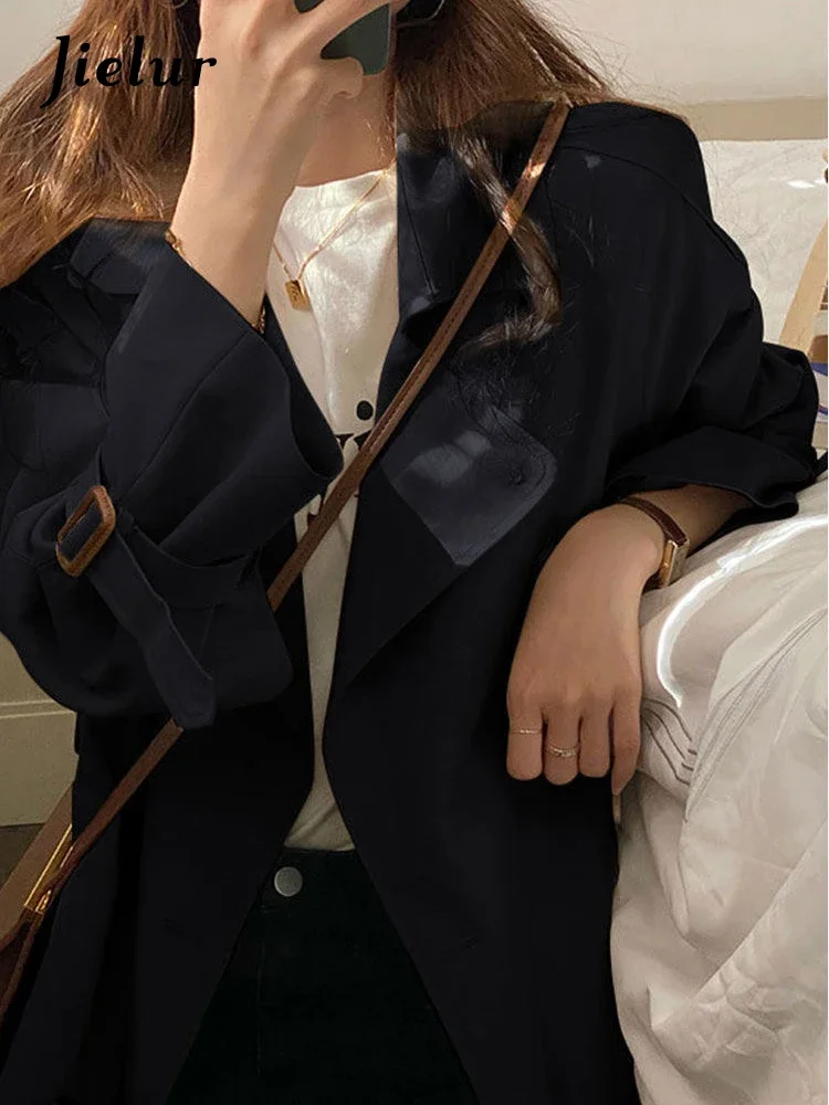 

Autumn New Solid Color Slim Trench Woman Fashion Simple Basic Trench Female Black Khaki Casual Loose Street Top Women