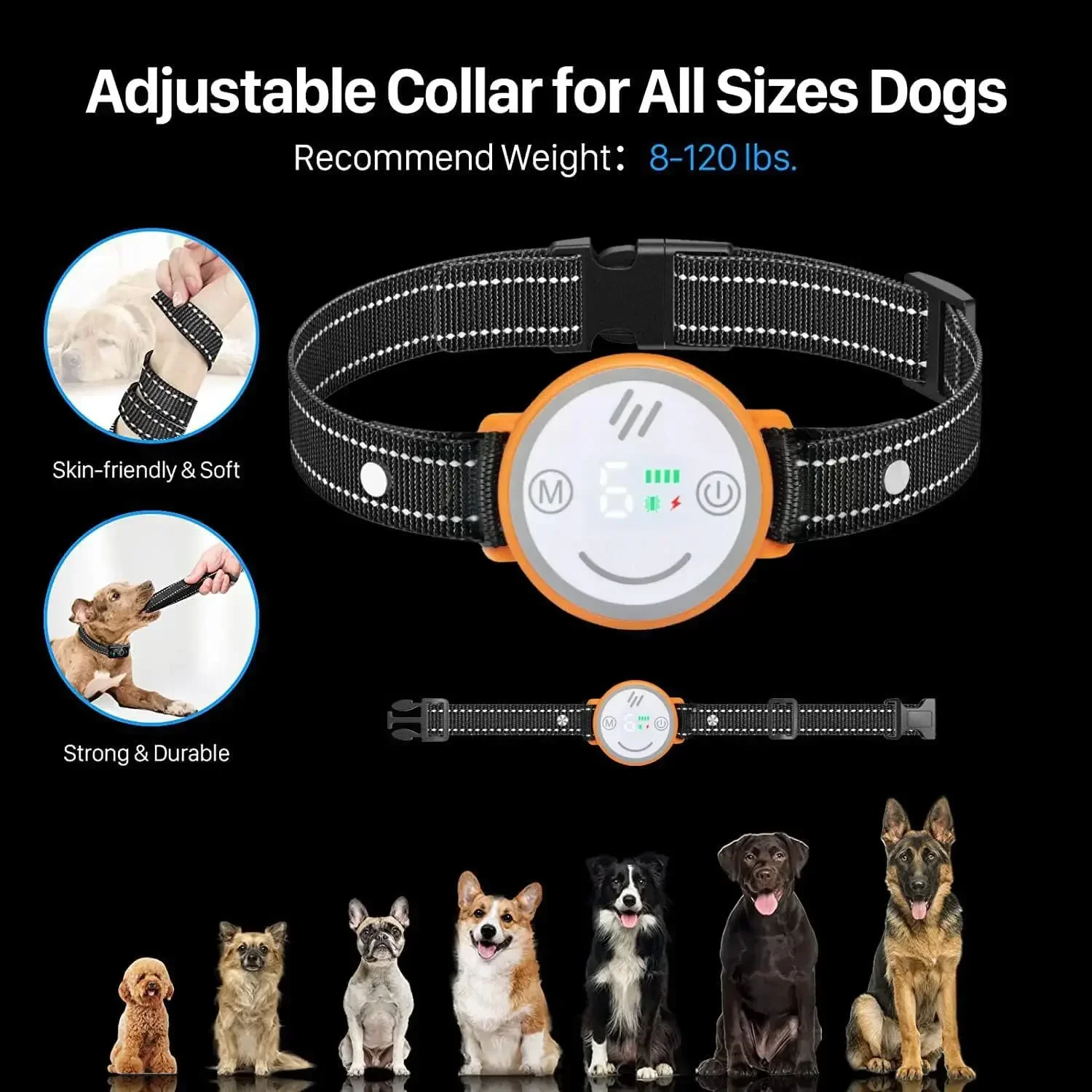 Pet Dog Anti Barking Device Automatic Stop Barking Vibration Anti Bark Collar USB Rechargeable Electric Dogs Training Collar