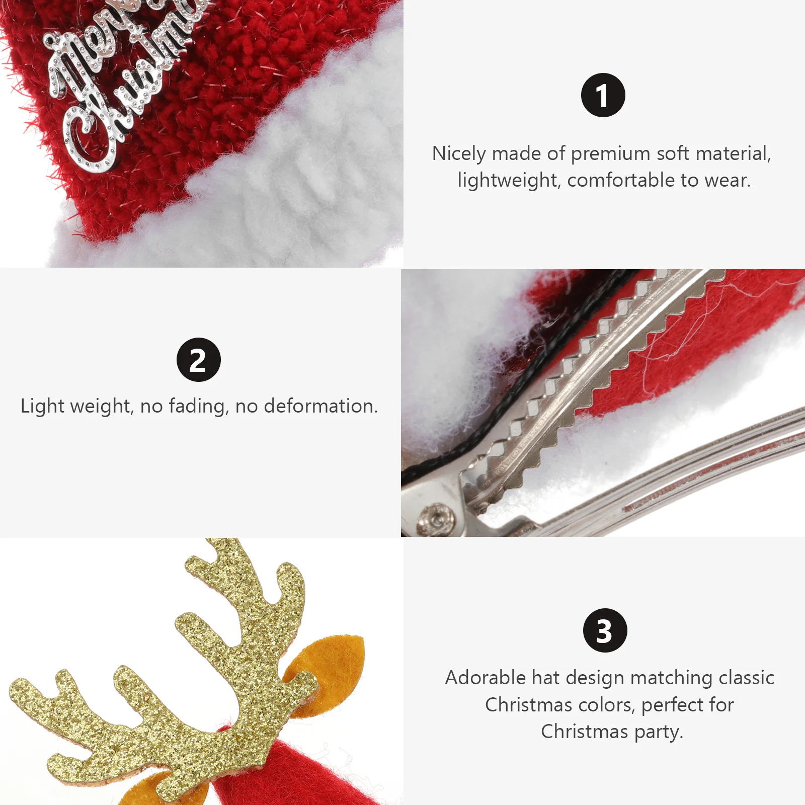 

7Pcs Christmas Hat Hair Clips Alloy Flannel Material Safe for Adorable Cartoon Design Bright Colors Xmas Headpiece Festive