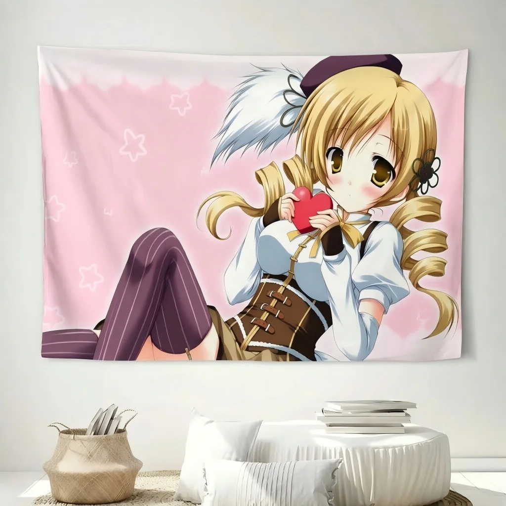 Tapisserie T-Tomoe Mami, 1 pièce, fond étoilé rose, décoration murale Pastel Anime pour les fans, chambre à coucher, dortoir, articles de décoration pour la maison