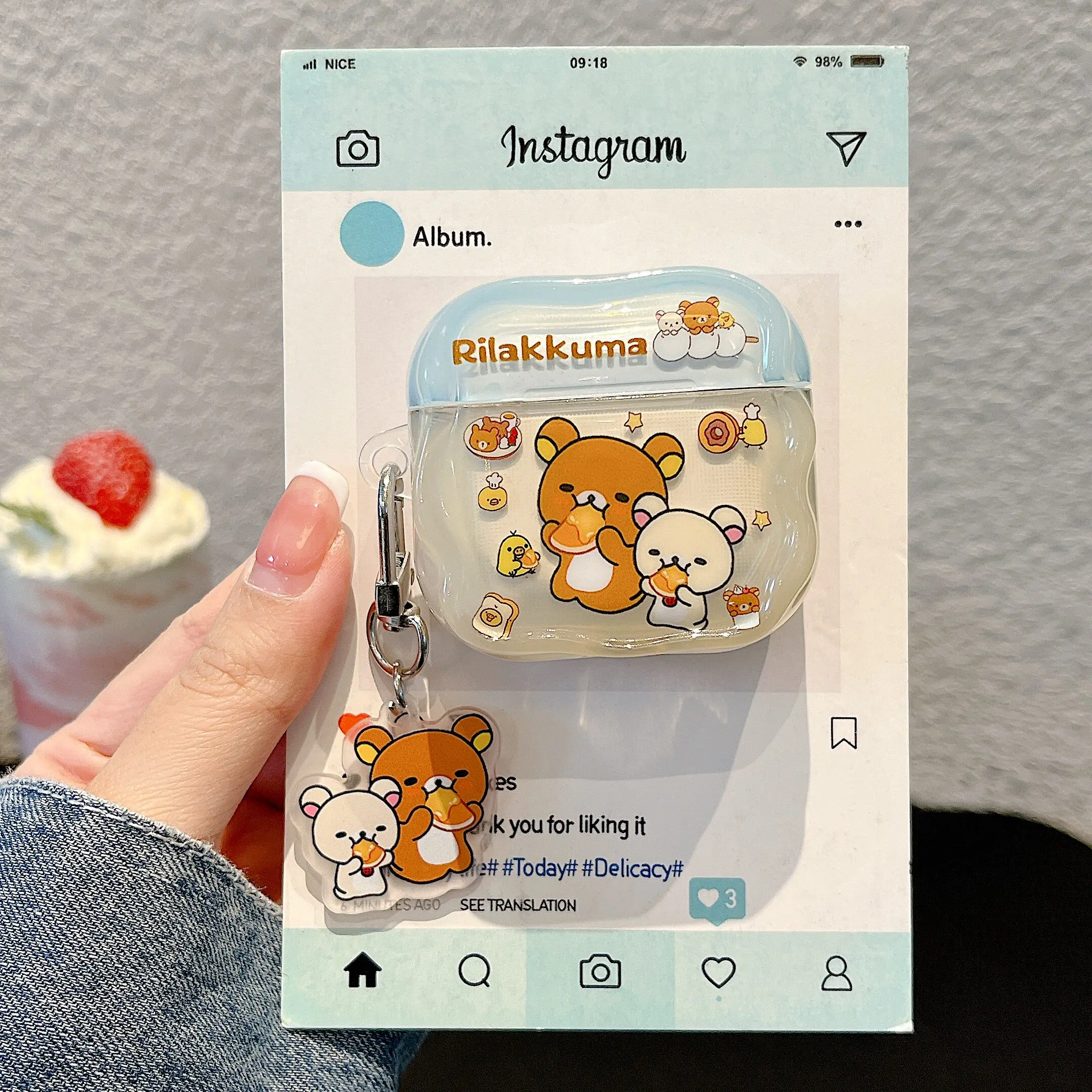 Cute Cartoon Rilakkuma Bear Earphone Case For Airpods 1 2 3 4 Pro 2 3 Wireless Bluetooth Headset Protective Cover With Pendant view 2
