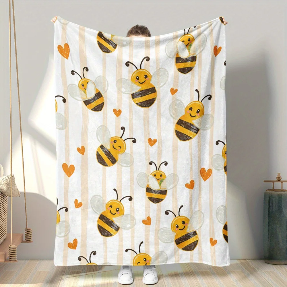 1pc Premium Cute Bees Vector Design Flannel Throw Blanket, Buttery Soft and Lightweight for Bedroom Warmth, Shared Moments, Office Breaks and Cute Additions to Any Living Space