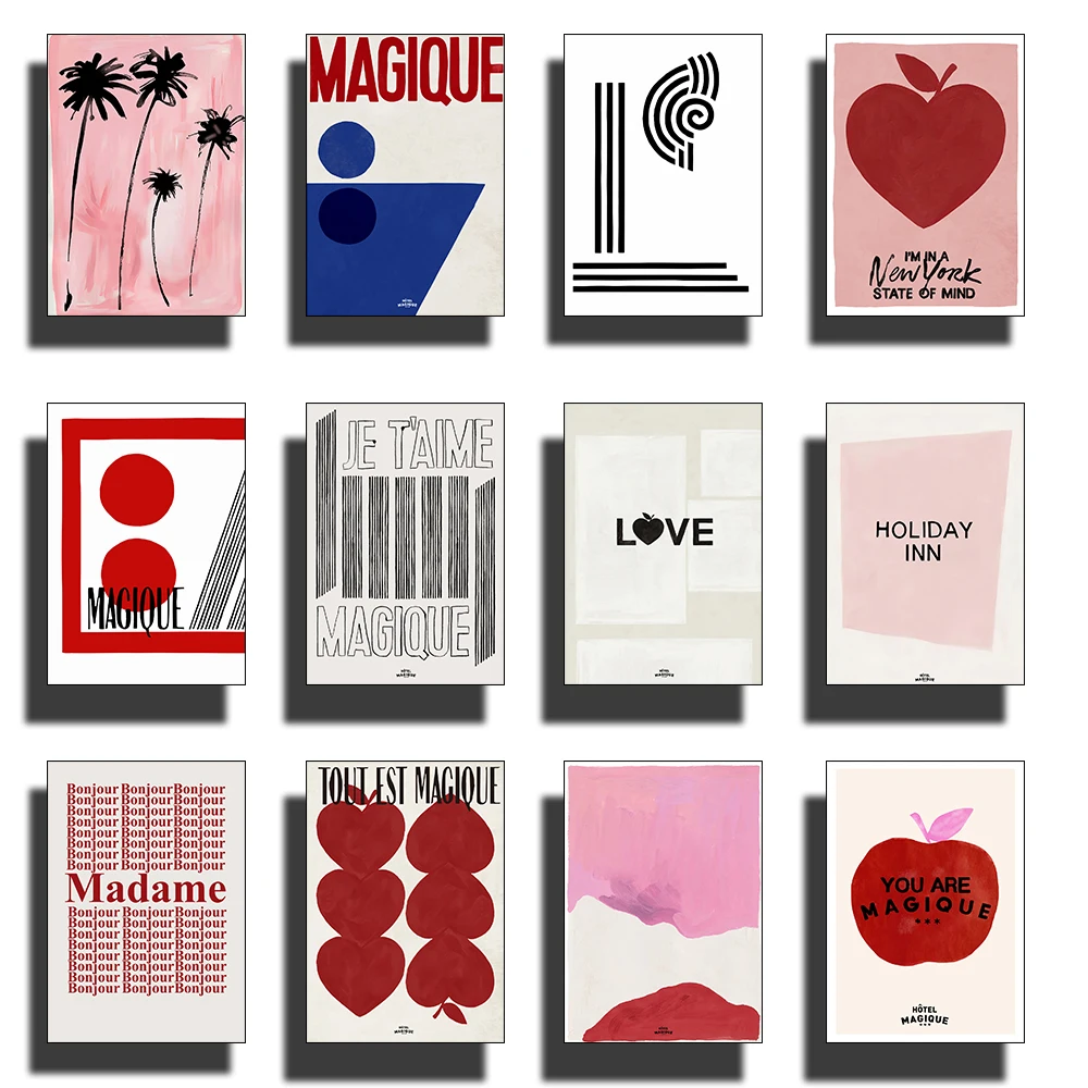 1pc frameless Canvas Painting Modern Nordic Retro Art Red Love Apple Simple French Abstract Love Poster Picture Canvas Printing
