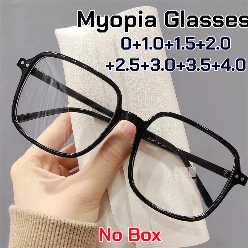 

Korean Version Oversize Frame Myopia Glasses Womne Men Fashion Black Transparent Frame Anti Blue Light Near Sight Eyeglasses+2.0