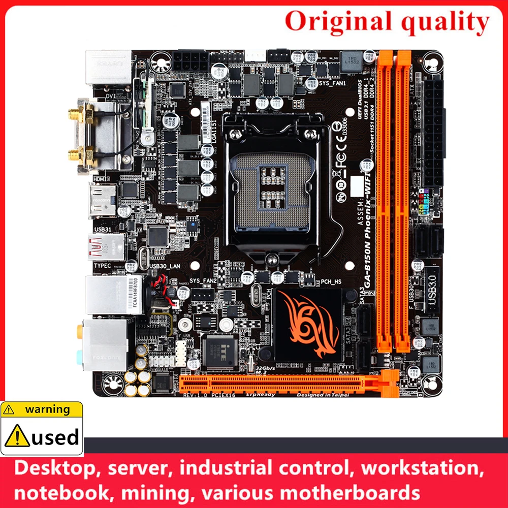 Mini ITX Motherboards para Intel B150, Desktop Mainboard, SATA III, USB 3.0, GA-B150N, Phoenix-WIFI, LGA 1151, DDR4, 32GB