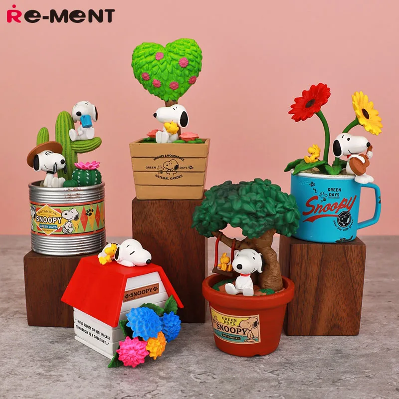 

Peanuts Snoopy Play Box Egg Green Day Potted Plant Desktop Ornaments Anime Action Figures Model Toys for Children Birthday Gift