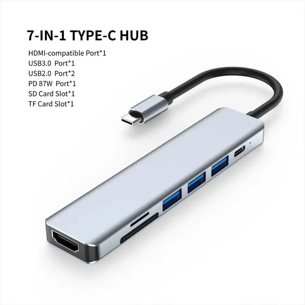 

7 In 1 Type C Usb Hub Seven In One Type C 4k 30hz Usb Splitter Supports All Type C Channel Computers To Usb Compatible WithHDMI-