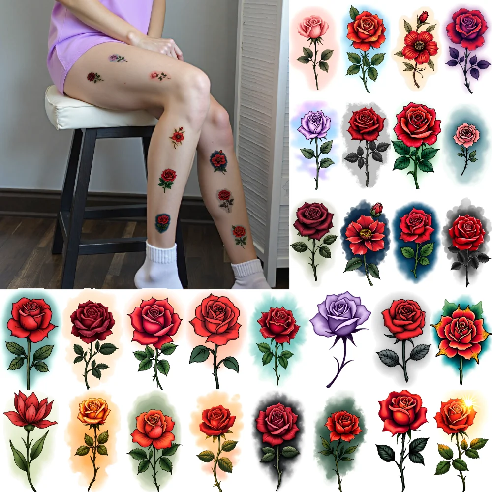 

28pcs Temporary Tattoo Flower Tattoos Waterproof Long-lasting Body Stickers Rose Designs Temporary Tattoo Stickers For Adults