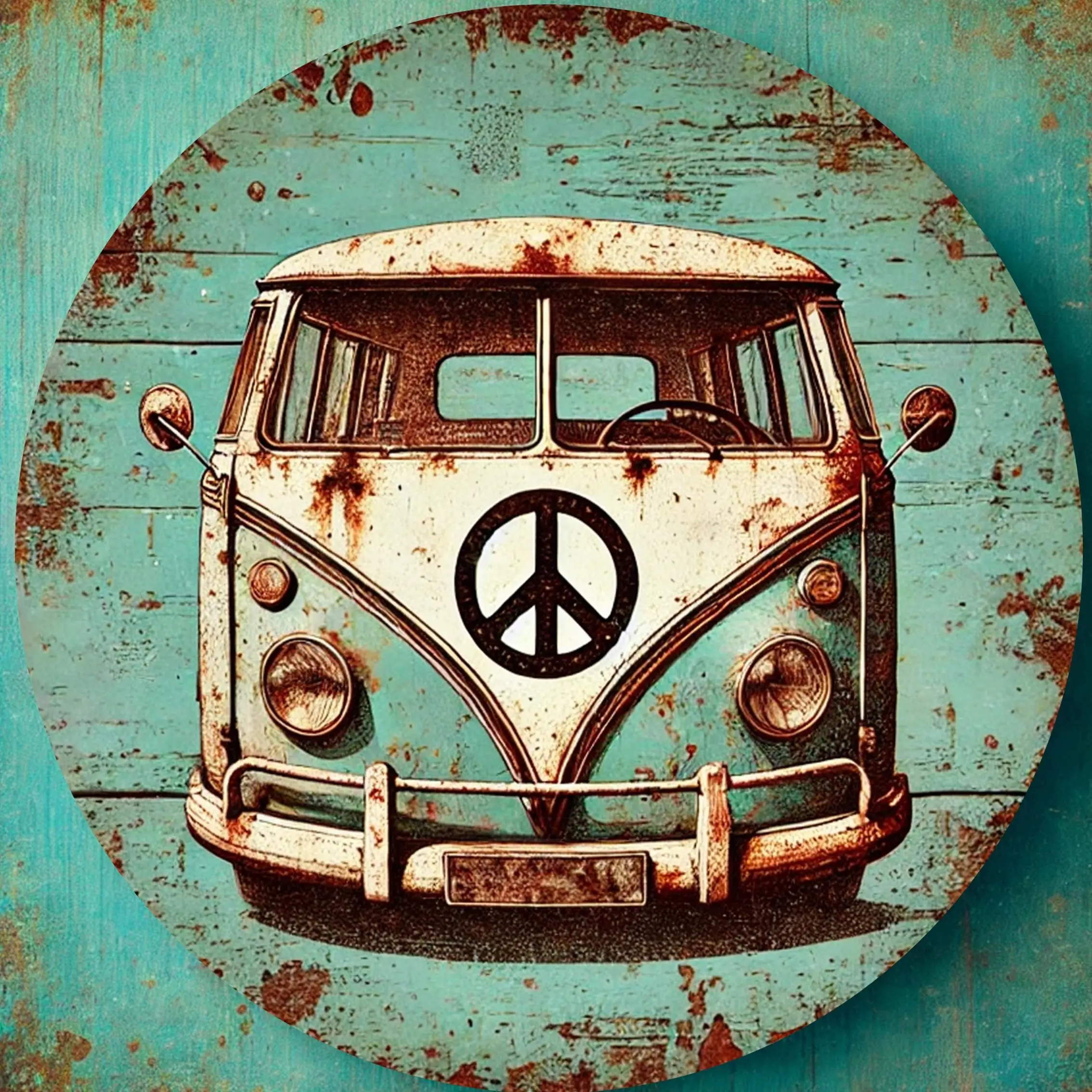 2D 1PC Wooden Disc Green Car Theme Logo 8 Inch Decorative Art Wall Plaque Bedroom Office Decoration