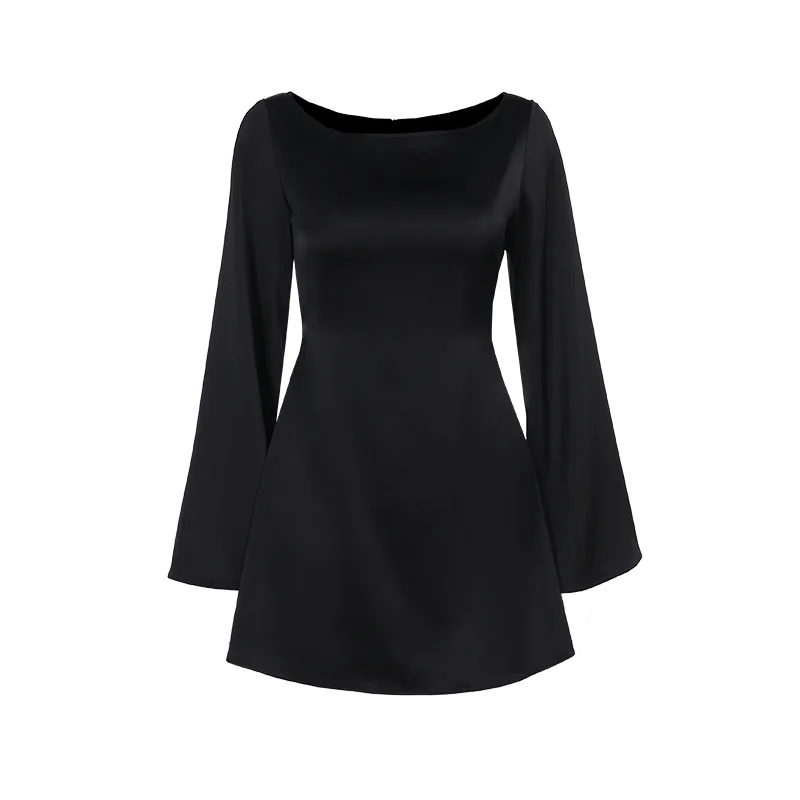 Waist tied satin dress for women in autumn, fashionable, elegant, casual, slim fit, hip hugging short skirt