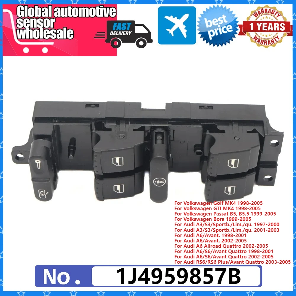 

1J4959857B NEW Electric Master Power Window Control Switch Button For Audi A6 A3 S3 S6 Seat Toledo Leon For Volkswagen