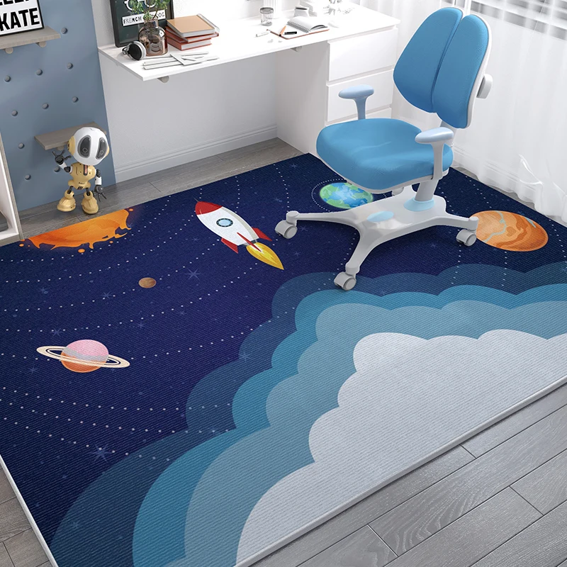 VIKAMA Cartoon Space Astronaut Flanell Teppich Kinderzimmer Spielzimmer Bodenmatte Nachttisch Weiche Teppiche Wohnzimmer Home Decor