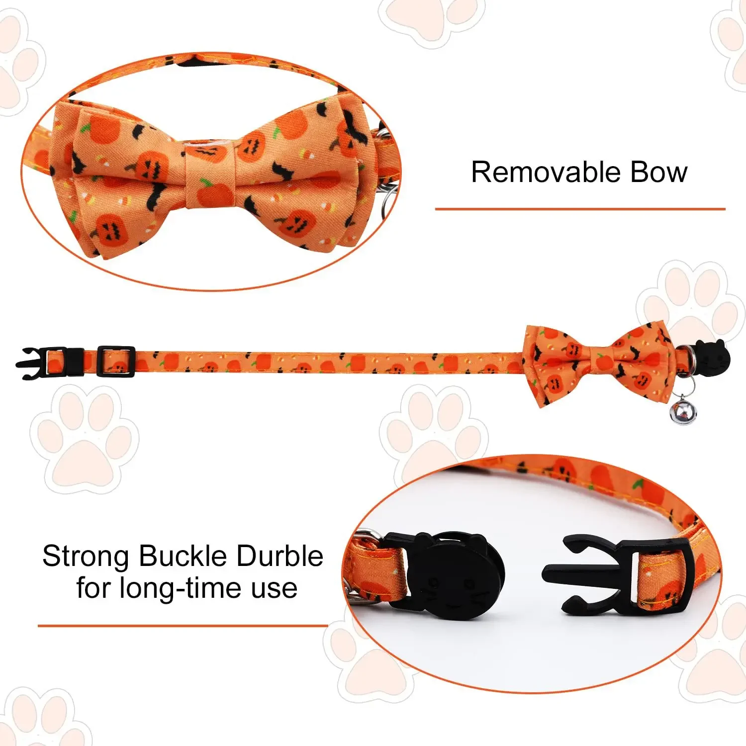 Lustiges Muster Haustierhalsband Abnehmbare Fliege Katzenhalsband Halloween Lustiges Muster Halskette für kleine Hunde Katzen Feiertagsparty – Detail 3