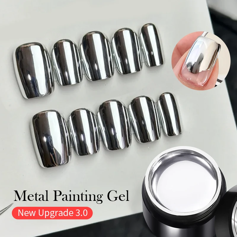 BORN PRETTY Metallic Painting Gel Chrome Gold Silver Mirror Effect Nail Polish Super Bright Drawing Line French Nail Art Varnish