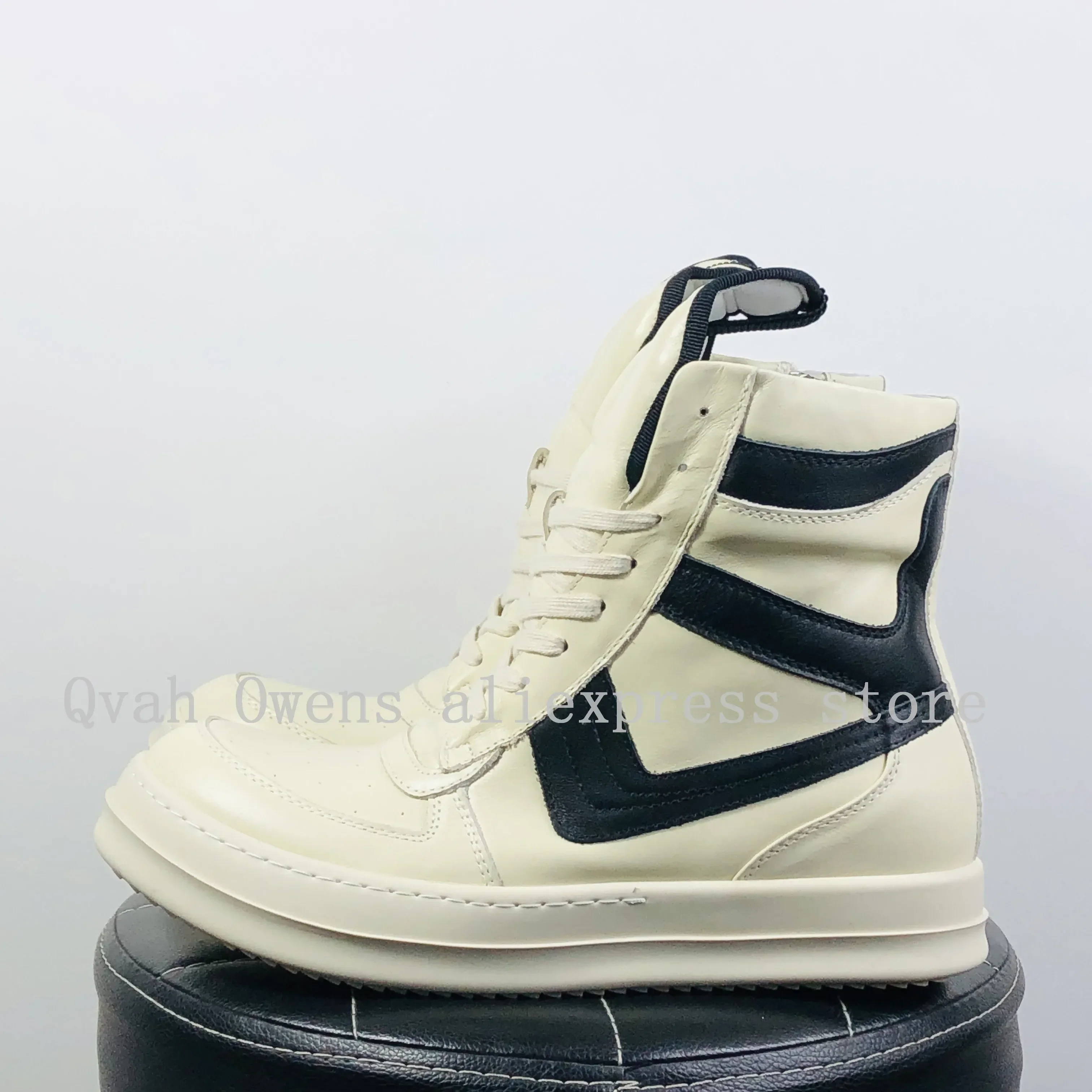 

Men High Top Shoes Women Casual Genuine Leather Luxury Lace Up Sneakers Zip High Street Autumn Black Designer Boots