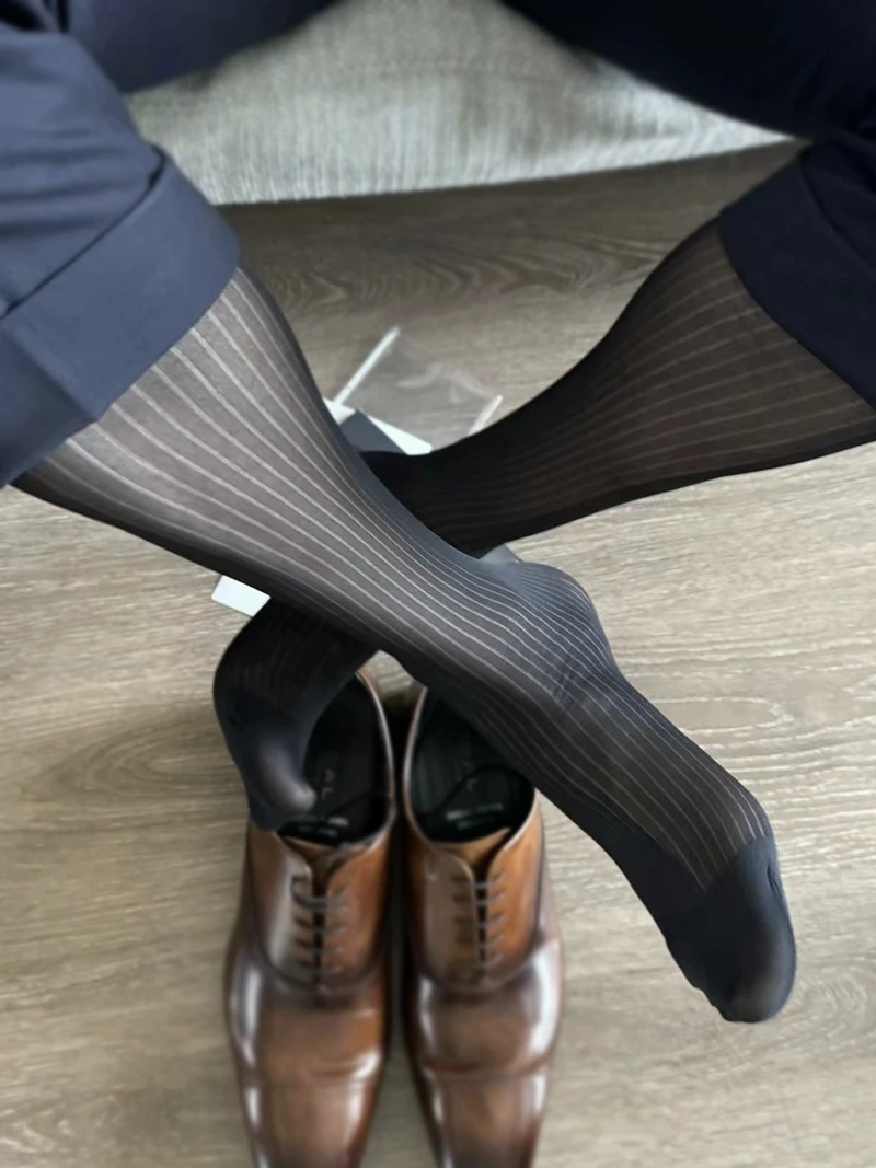 

Модный наряд в деловом стиле, богатые мужские тонкие классические носки, короткие носки, повседневные носки до середины икры, носки для геев, горячие зрелые японские носки