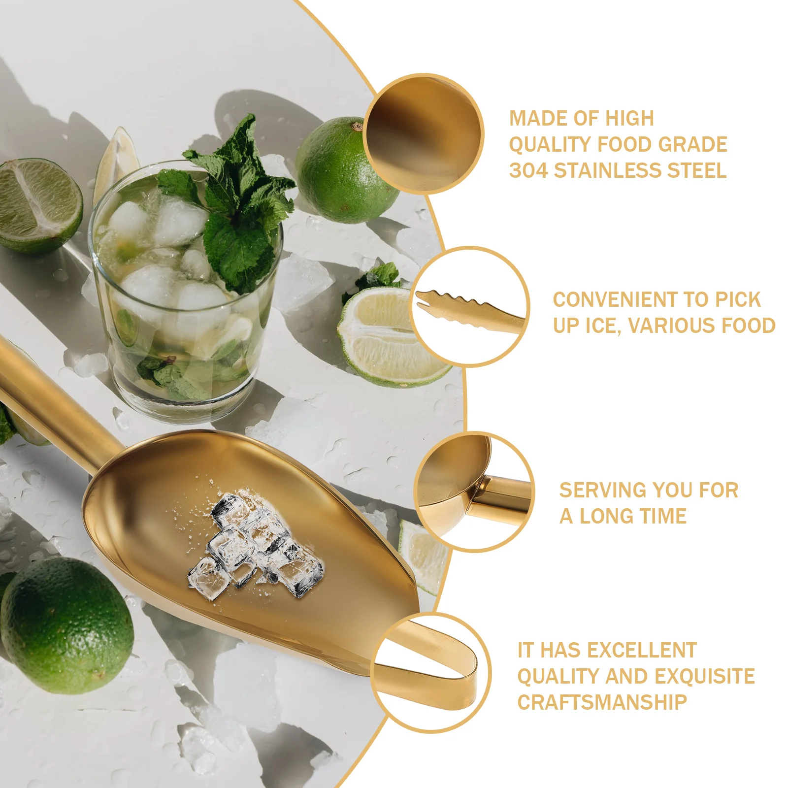 

1Set Ice Shovel Stainless Steel Food Scoop Tong Multi-Function Kitchen Ice Cube Shovel Clip for Party Restaurant Bbq