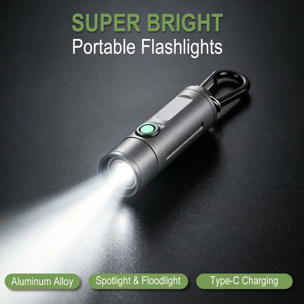 BORUiT Mini EDC Schlüsselanhänger-Taschenlampe LED Typ-C Wiederaufladbare Zoom-Taschenlampe Outdoor-Lampe Camping-Laterne Angeln Taschenfackel – Detail 1